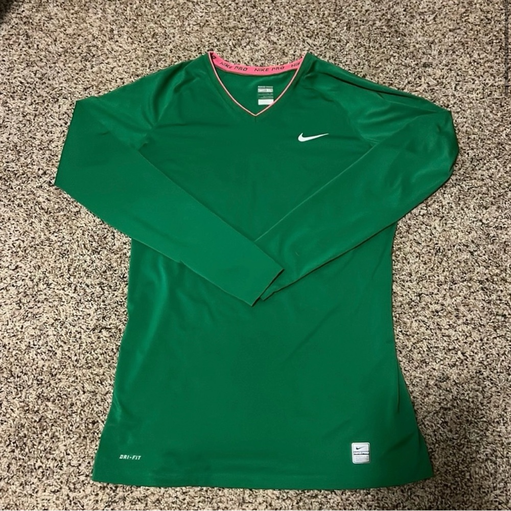 Nike Pro Green and Pink V-Neck Shirt